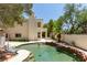 Inviting backyard pool area with natural rock border and lush landscaping for a relaxing outdoor experience at 1813 Francisco Peak Pl, Las Vegas, NV 89128
