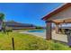 Backyard with a private pool, covered patio, and green lawn space at 3937 Country Lights St, Las Vegas, NV 89129