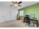 Bright bedroom with neutral carpet, ceiling fan and closet perfect for additional storage at 3937 Country Lights St, Las Vegas, NV 89129