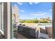 Exterior view of the home's patio and pool, overlooking lush greenery and a scenic mountain view at 4 Via Vittorio Pl, Henderson, NV 89011