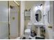 Well-lit bathroom features a glass enclosed shower and a pedestal sink at 5515 N Campbell Rd, Las Vegas, NV 89149