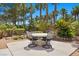 A stone table and chairs sit on a back patio that is surrounded by trees at 8021 Glacier Falls St, North Las Vegas, NV 89085