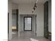Modern hallway with sleek lighting, a stylish black door, and views to the fireplace at 2935 Montessouri St, Las Vegas, NV 89117