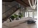 Contemporary living room showcasing modern lighting, an open staircase, and sleek furniture arrangement at 2935 Montessouri St, Las Vegas, NV 89117