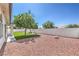 Spacious back yard featuring manicured lawn, decorative rock, and mature shade trees at 3693 Miguels Ln, Las Vegas, NV 89120