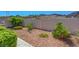 View of landscaped backyard with desert plants, rocks, and block wall at 454 Intrepid Ct, Boulder City, NV 89005