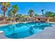 Backyard oasis featuring a large pool, built-in spa, covered patio and palm trees at 5805 Cabo San Lucas Ave, Las Vegas, NV 89131