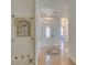 Inviting foyer featuring a decorative wall niche and a stunning tile medallion on the floor at 10513 Shanna Trellis Ave, Las Vegas, NV 89144