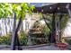 Backyard showing a delightful waterfall feature and shaded seating area at 1911 Valley Dr, Las Vegas, NV 89108