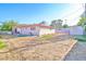 A view of the backyard, showing a wide open space with a mix of grass and gravel areas at 304 Perkins Cir, Las Vegas, NV 89106