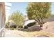 Backyard featuring easy care desert landscaping, mature trees, and partial grass at 7253 Alsop Ct, Las Vegas, NV 89156