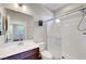 Bathroom showcasing a modern sink, clear glass shower, and stylish fixtures at 9542 Ridgeglen Ct, Las Vegas, NV 89148