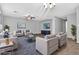 Open-concept living room featuring neutral tones, stylish furniture, and tiled floors at 2175 Limestone Cove Ct, Laughlin, NV 89029