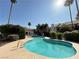 Sparkling community pool with clear blue water, lounge chairs, and mature palm trees at 3606 Di Salvo Dr # 133, Las Vegas, NV 89103
