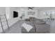 Inviting living room features a comfortable gray sectional, ceiling fan, and plenty of natural light at 412 Gracious Way, Henderson, NV 89011