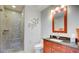 Bathroom with walk-in shower and single vanity with granite countertop at 4525 Dean Martin Dr # 2203, Las Vegas, NV 89103