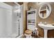 A bathroom with a stand-up shower, vanity, and toilet at 5933 Perfect View St, Las Vegas, NV 89130