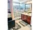 The tiled bathroom features a glass door shower and double sink vanity at , Las Vegas, NV 89141