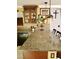 Close up of kitchen granite countertop, dark cabinets, stainless steel dishwasher, decorative accents, and pendant lighting at , Las Vegas, NV 89141