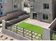 A cozy backyard featuring artificial turf, paver stones, and a patio with access to the home via sliding glass doors at 11658 Midnight Melody Ave, Las Vegas, NV 89138