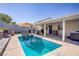 Inviting backyard featuring a refreshing pool, covered patio, and lush greenery, perfect for relaxation at 925 Mandolin Way, North Las Vegas, NV 89032
