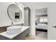 Modern bathroom featuring a vessel sink and gray vanity at 925 Mandolin Way, North Las Vegas, NV 89032