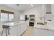 Modern kitchen with white cabinets, stainless steel appliances, and a marble island at 925 Mandolin Way, North Las Vegas, NV 89032