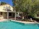 Backyard pool with covered patio, offering shade and a great space for outdoor gatherings at 5401 Painted Sunrise Dr, Las Vegas, NV 89149