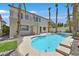 Luxury backyard with a sparkling pool, palm trees, and a spacious outdoor area perfect for entertaining at 1557 Sabatini Dr, Henderson, NV 89052