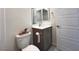 Clean bathroom featuring a modern vanity, stylish mirror, and updated fixtures at 302 Bay Village Pl, Henderson, NV 89011