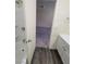 Bathroom with vinyl flooring, a shower-tub combo, and a single sink vanity at 3412 Townhouse Dr, Las Vegas, NV 89121