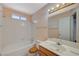 Bathroom featuring a shower-tub combination and a single sink vanity at 4280 Cicada Way, Las Vegas, NV 89121