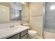 Cozy bathroom features a combination tub/shower with tiled surround and neutral vanity at 2633 S Durango Dr # 202, Las Vegas, NV 89117