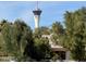 Beautiful landscaping with views of the Stratosphere tower at 2989 Bel Air Dr, Las Vegas, NV 89109