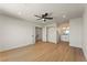 Spacious bedroom features a ceiling fan and ensuite bathroom, offering comfort and privacy at 307 Balsa St, Henderson, NV 89002