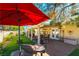 Inviting backyard patio features comfortable seating, lush greenery, and a tranquil ambiance for relaxing or entertaining guests at 5104 Drummond Rd, Las Vegas, NV 89130