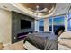 Modern main bedroom with a ceiling fan and integrated fireplace plus skyline view at 3750 S Las Vegas Blvd # 4507, Las Vegas, NV 89158