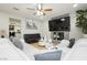 Bright living room featuring modern decor, a fireplace, and stylish seating at 4492 Rita Dr, Las Vegas, NV 89121