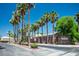 Paloma at Sienna Vistas gated community entrance with mature palm trees and manicured landscaping at 7820 Esteem St, Las Vegas, NV 89131