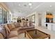 Open concept living room with fireplace, large windows, and view of the kitchen and dining area at 3048 Red Arrow Dr, Las Vegas, NV 89135