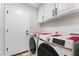 Updated laundry room includes new washer/dryer and storage cabinets at 5570 Palm St, Las Vegas, NV 89120