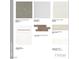 Sample board highlighting various finish options for the home, including flooring, countertops, and cabinetry at 58 Via Montoro, Henderson, NV 89015