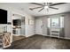 View of the living room with a view of the front door and built in shelving at 6236 Foothill Blvd, Las Vegas, NV 89118