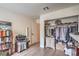 Bedroom featuring a closet with lots of space and modern flooring, offering style and functionality at 161 Swale Ln, Las Vegas, NV 89144