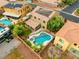 Overhead view of the home featuring the pool, outdoor living and nearby neighbors at 8929 Monte Oro Dr, Las Vegas, NV 89131