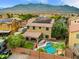 Backyard view featuring a pool, green yard and covered patio providing outdoor entertainment space at 8929 Monte Oro Dr, Las Vegas, NV 89131