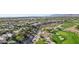 Aerial view of the golf course and houses bordering the fairways. Nice neighborhood setting at 613 Pinnacle Heights Ln, Las Vegas, NV 89144