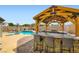 Outdoor kitchen with bar seating and a view of a swimming pool at 7404 Wittig Ave, Las Vegas, NV 89131
