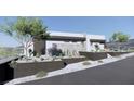 Contemporary home featuring xeriscaping and a modern facade with stone accents and desert landscaping at 652 Dragon Peak, Henderson, NV 89012