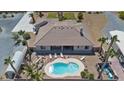 Aerial view showcasing the house, pool, and backyard at 2851 S Winchester Ave, Pahrump, NV 89048